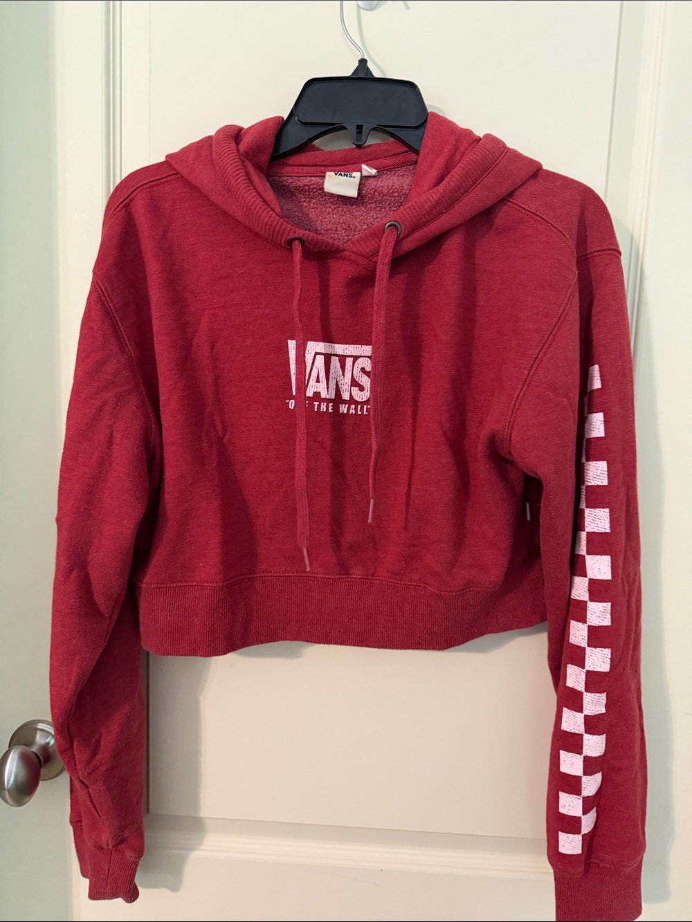 Vans Red Cropped Hoodie with White Checker Sleeve